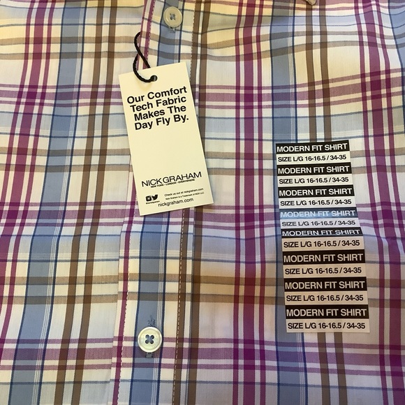 Nick Graham Shirt Men’s Large Collar Button Down Purple/White/Brown/Blue - Picture 5 of 10